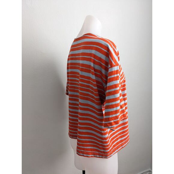 Marimekko Uniqlo Sz Small Crew Neck Tee T Shirt Orange Blue Stripe Half Sleeves - Picture 13 of 16